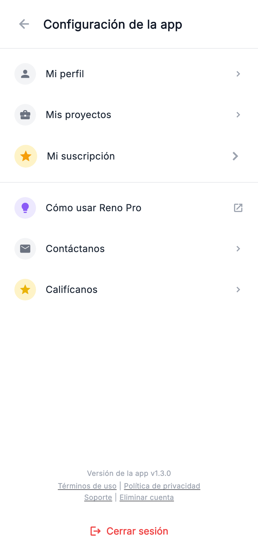 Menú: perfil, proyectos, tutorial, contacto y opiniones.
