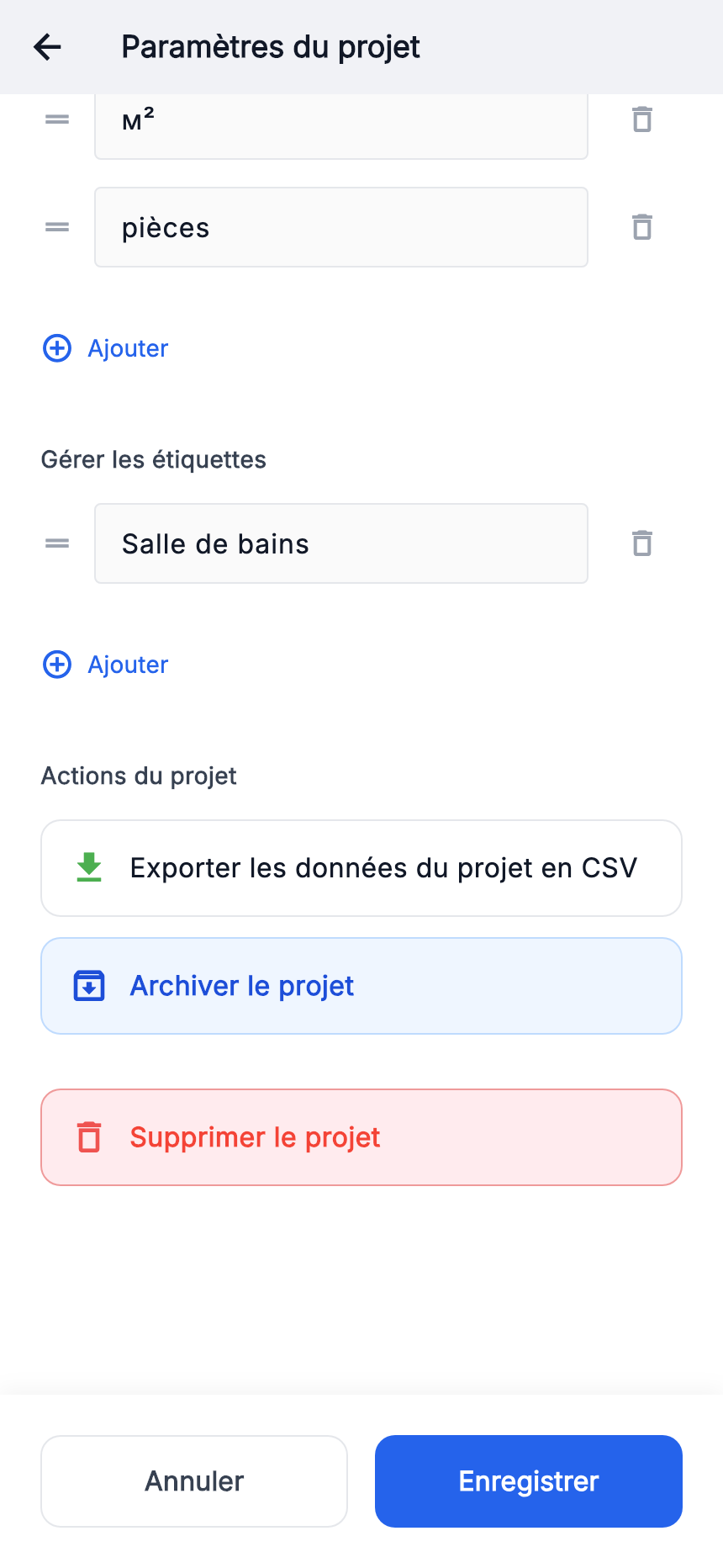 Gestion des étiquettes : exemple « Salle de bains ».