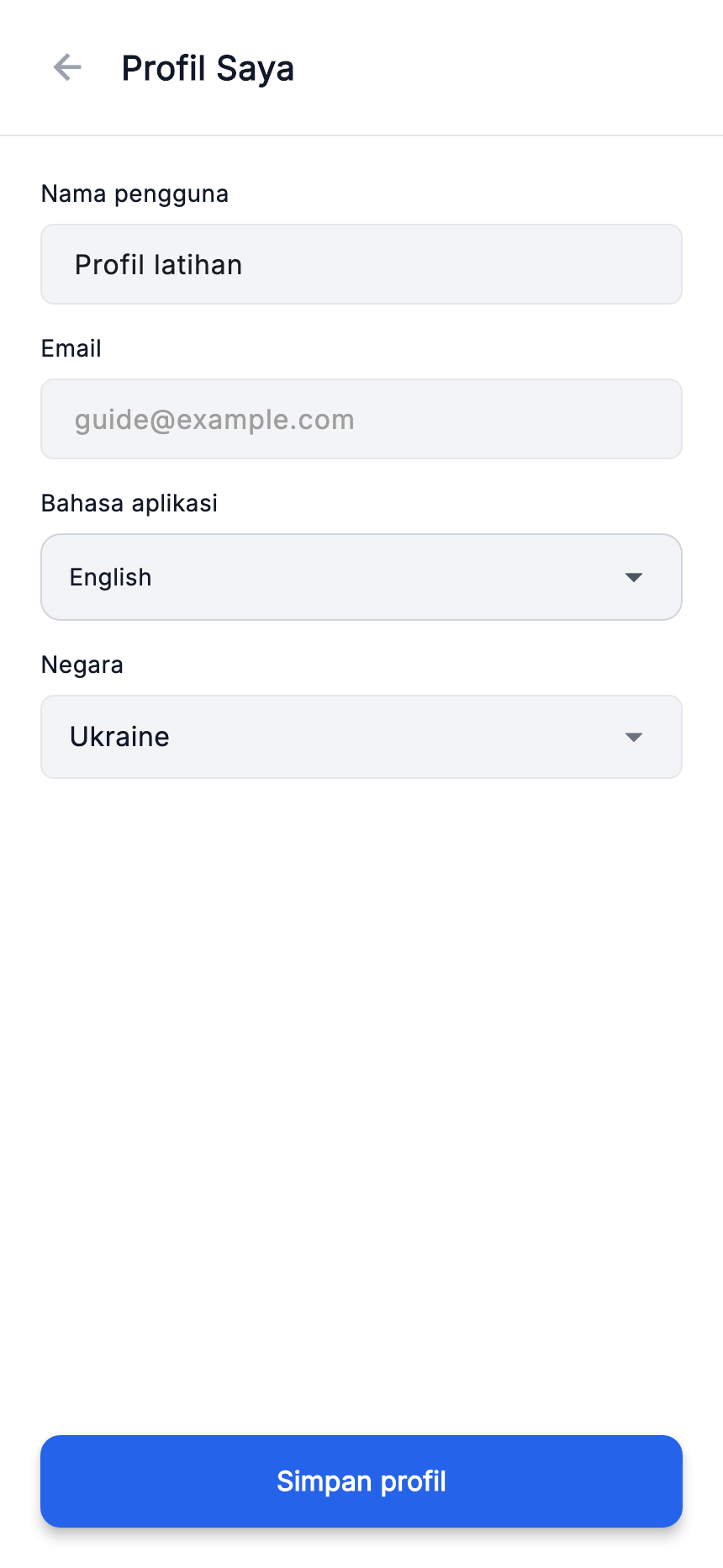 Profil saya: bahasa aplikasi dan penyimpanan profil.