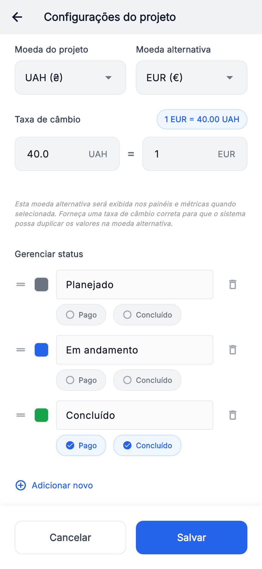 Moeda UAH, alternativa EUR. Taxa ilustrativa: 40 UAH = 1 EUR.