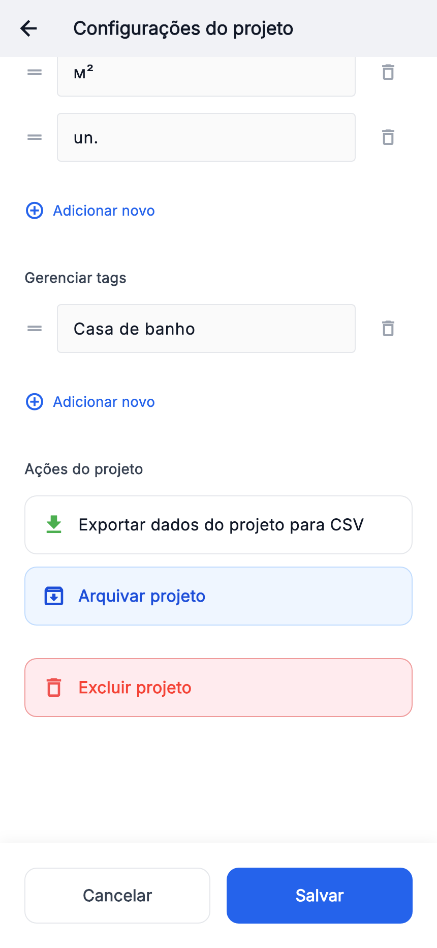 Gerenciamento de etiquetas: exemplo “Casa de banho”.