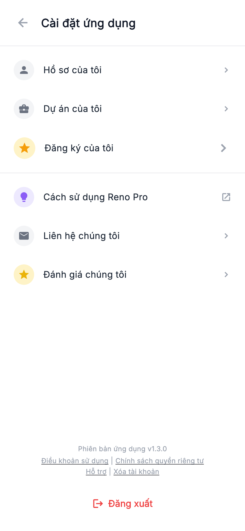 Menu: hồ sơ, dự án, hướng dẫn, liên hệ và đánh giá.
