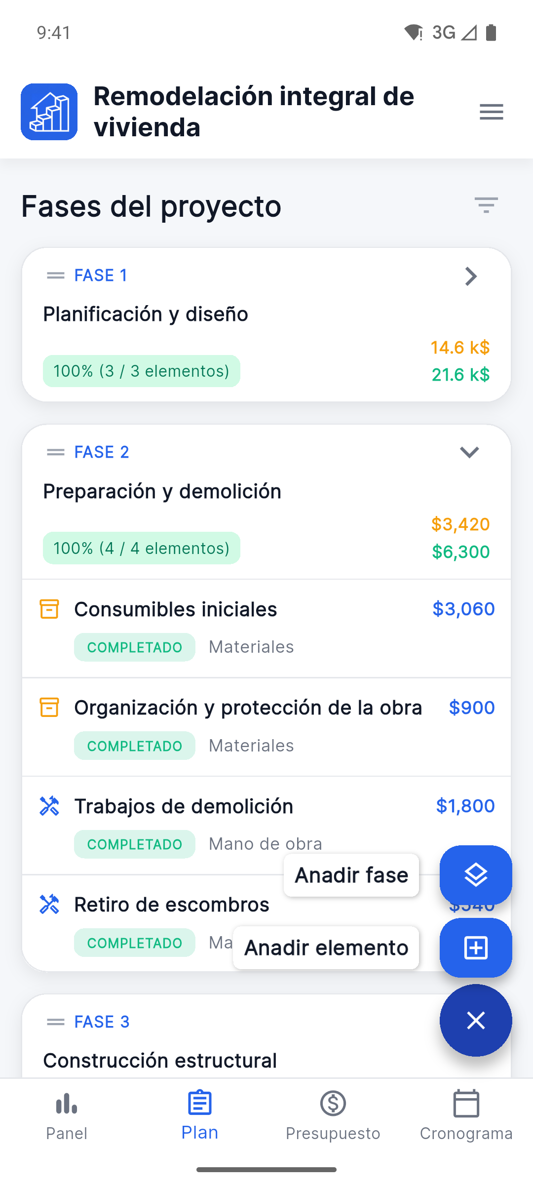 Reno Pro Android project plan with stages and work items