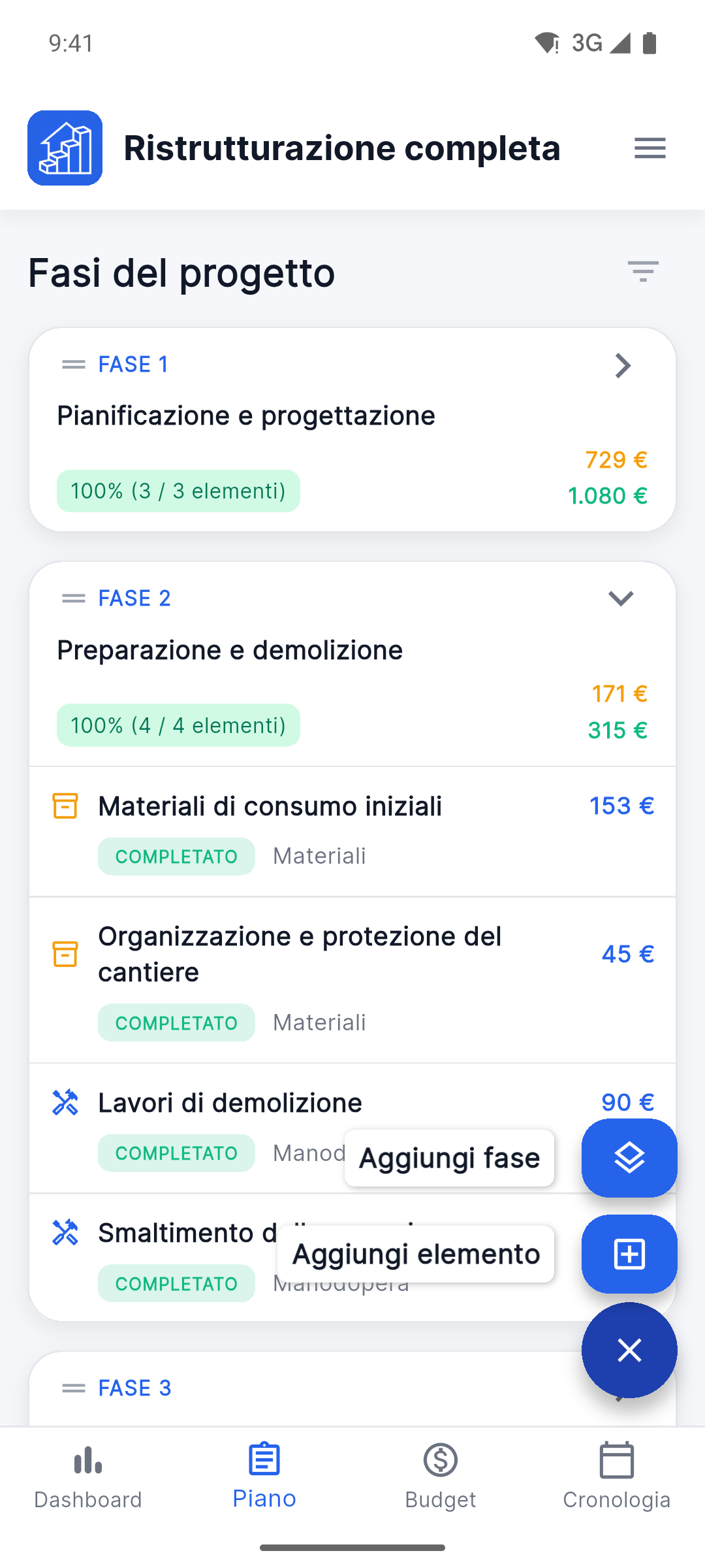Reno Pro Android project plan with stages and work items
