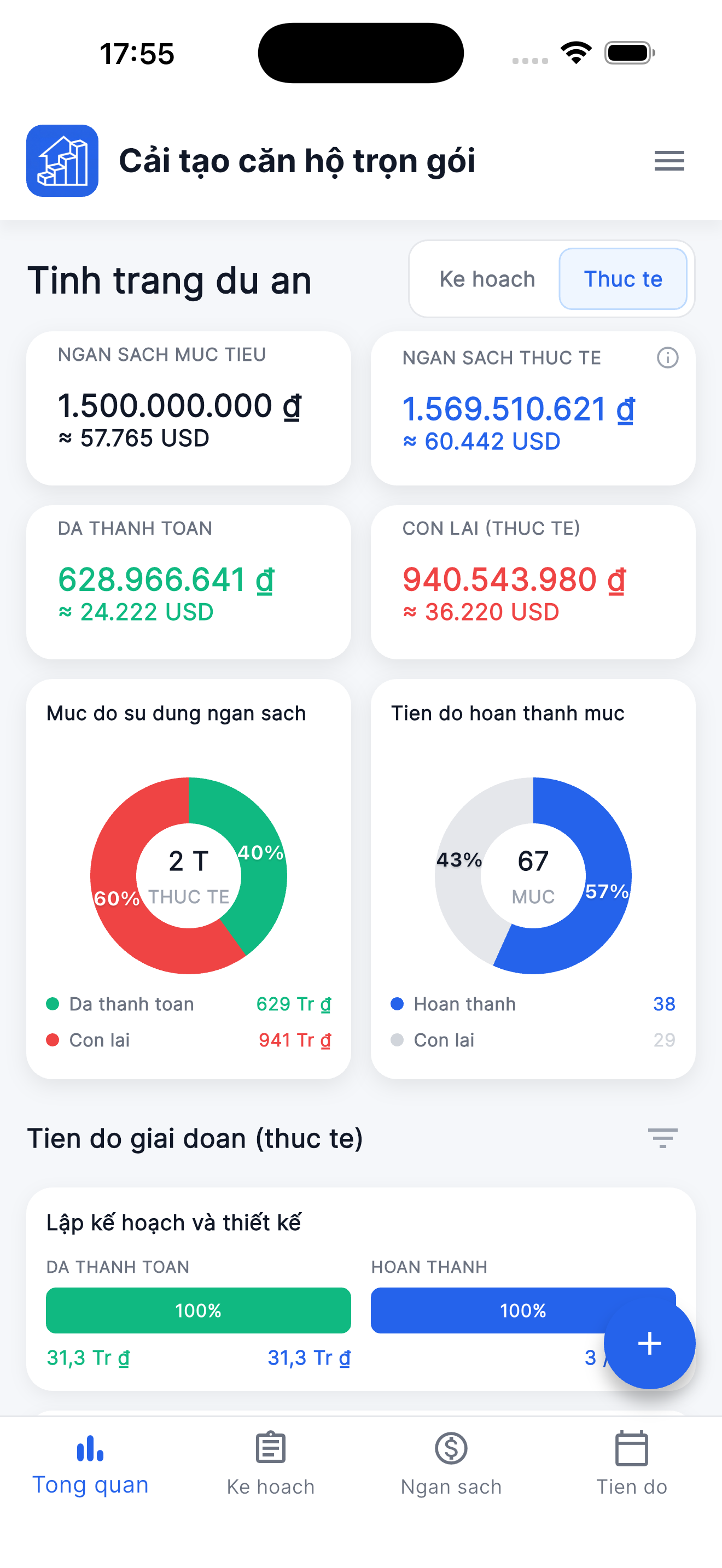 Reno Pro iPhone Project Health dashboard with Dynamic Island and Fact selected