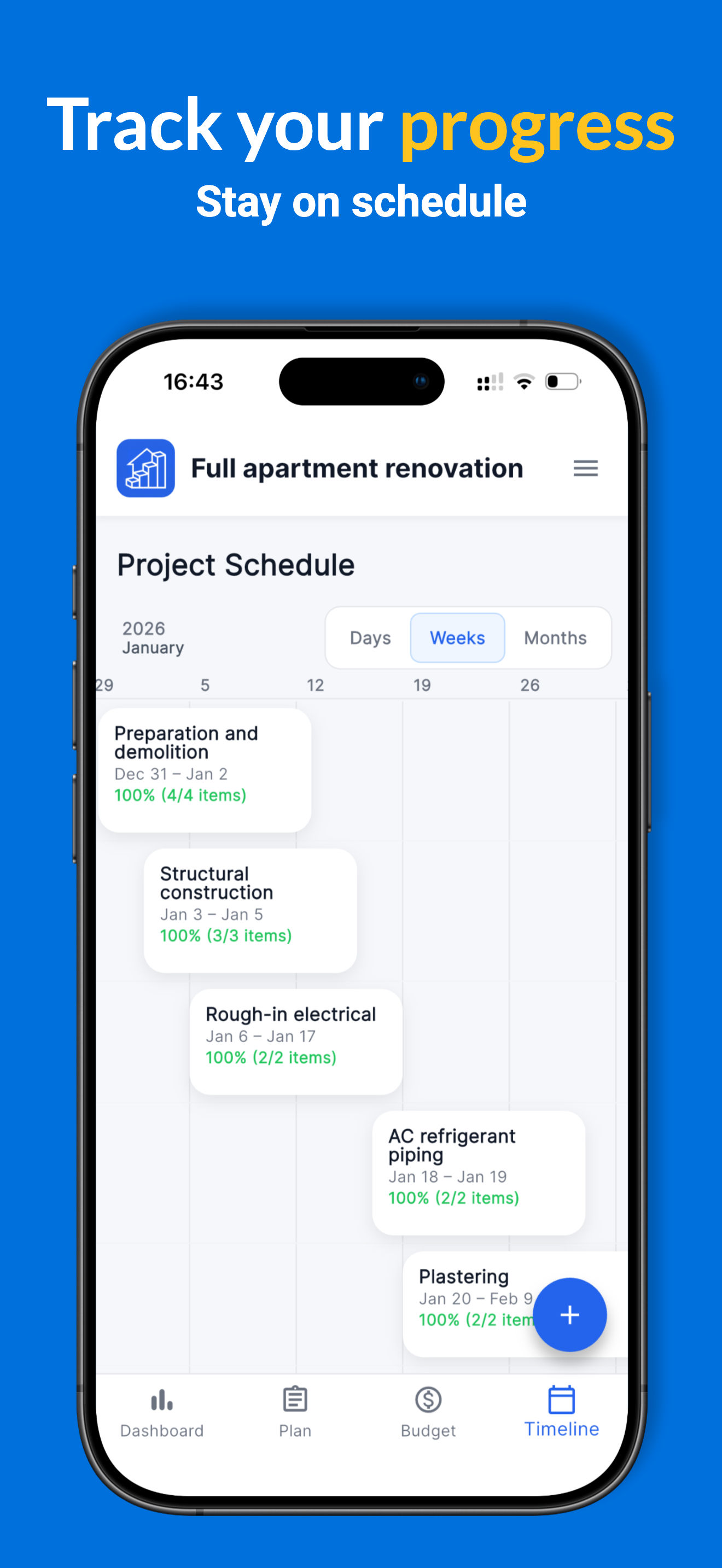 Reno Pro budget tracker showing costs and remaining budget