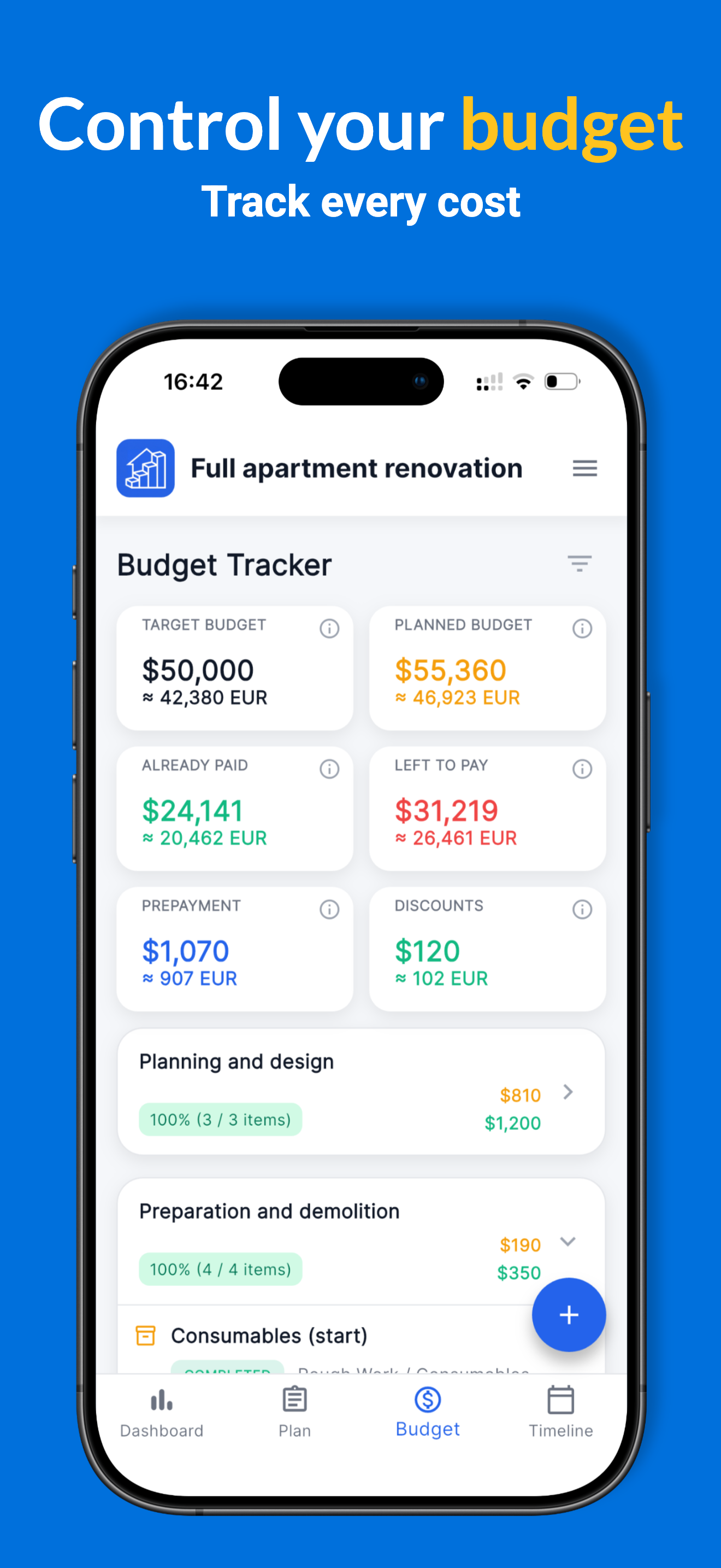 Reno Pro project timeline and schedule view