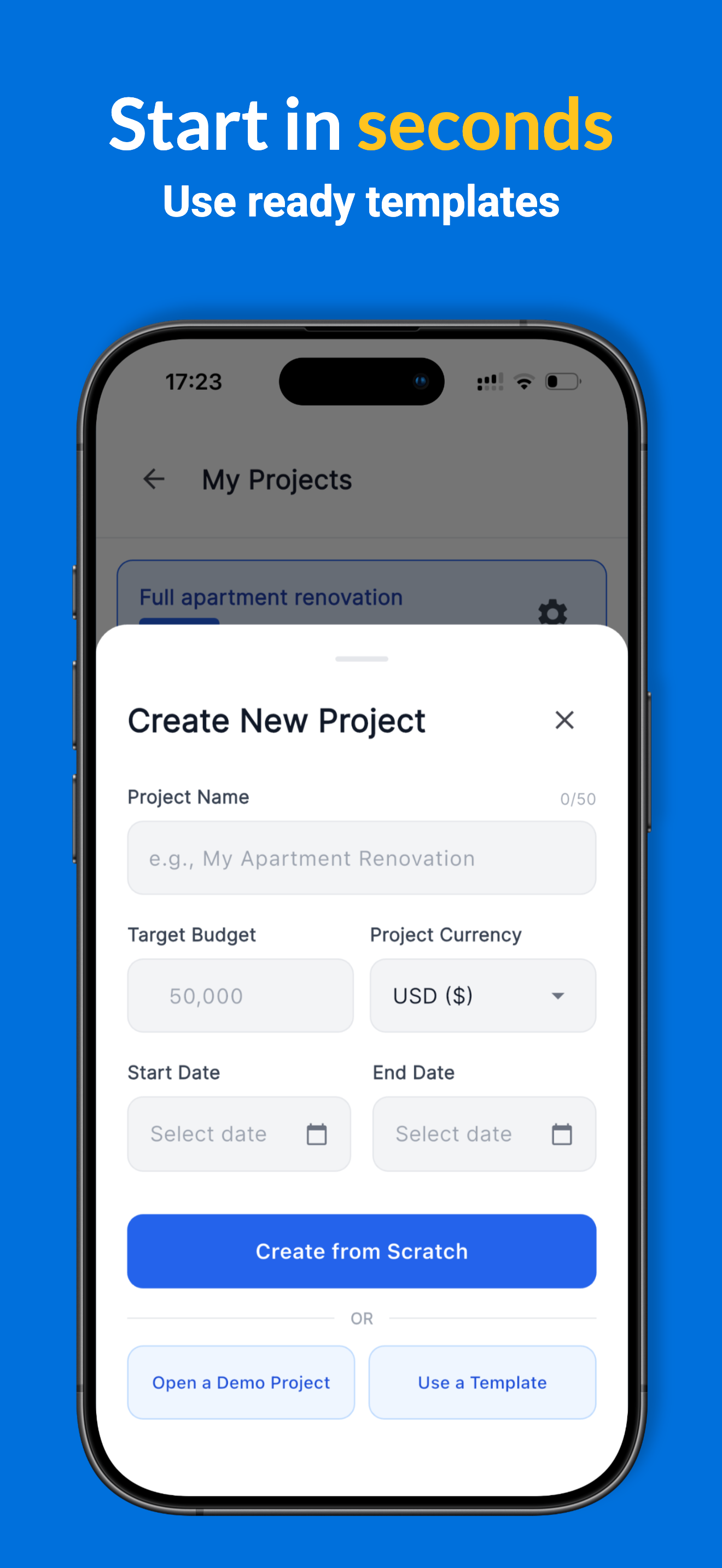 Reno Pro material and task cost details screen
